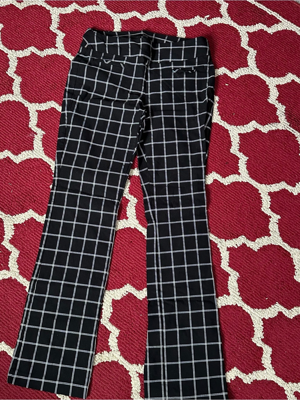 Apt. 9 Black Pants with White Windowpane Check